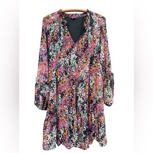 NWT Vince Camuto Black Multi Tier Mini Dress Floral sz L